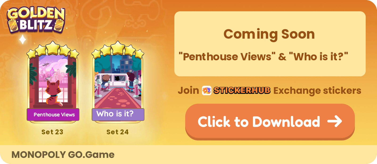 Poznaj najnowsze daty i godziny wydarzenia Złoty interes 2024 w Monopoly GO, gdzie gracze mogą wymieniać wyznaczone złote naklejki!